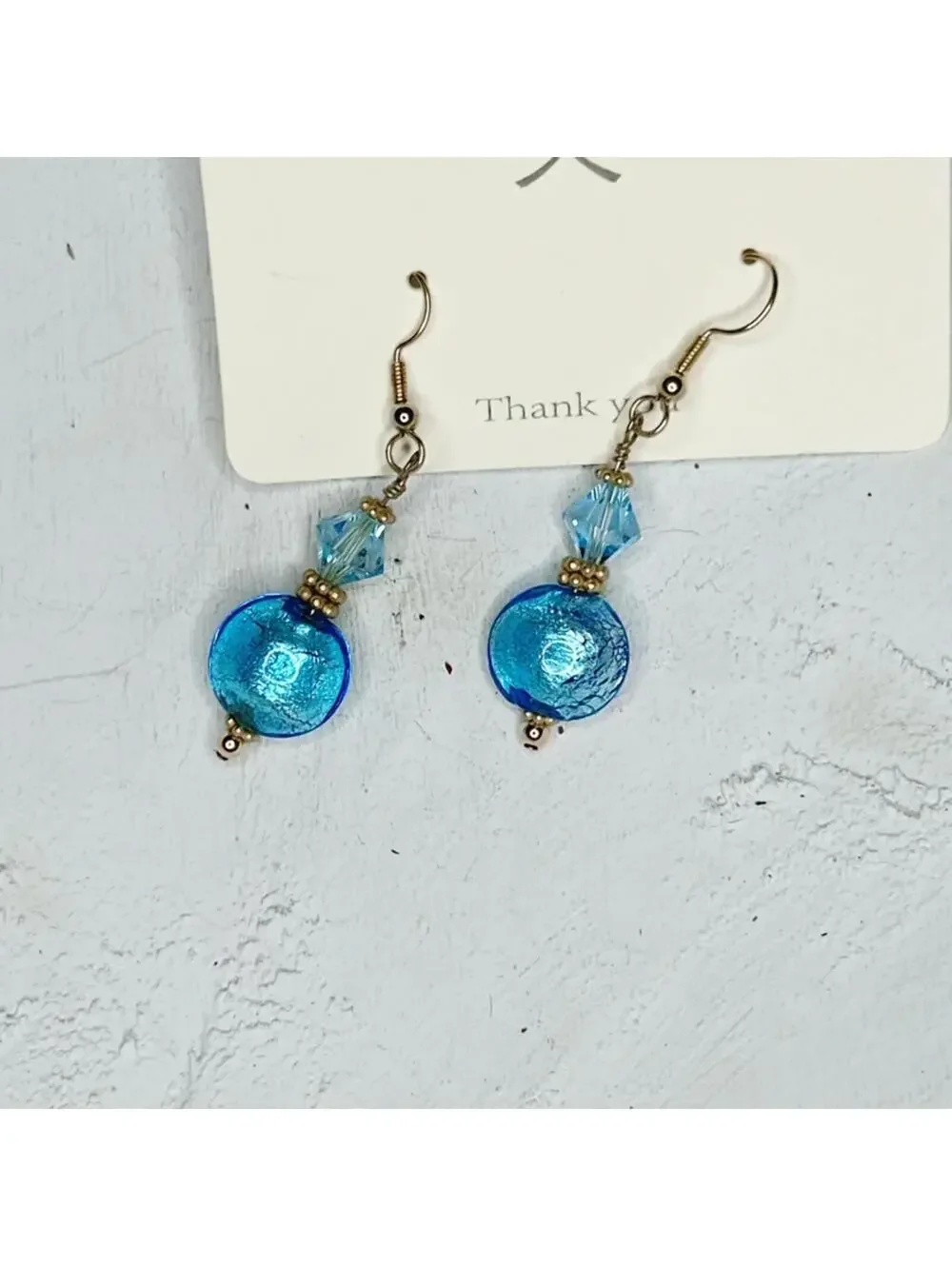 7548u. Aqua and Goldtone Glass Earrings